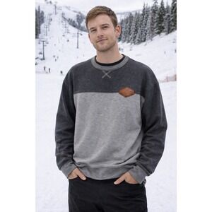 Ski The East Crewneck Sweatshirt Mens XL Grey Fleece Apres Ski Mountain Pullover